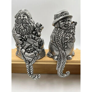 Vintage Pewter Stocking Holders/Santa/Snowman/4.5”/Christmas
